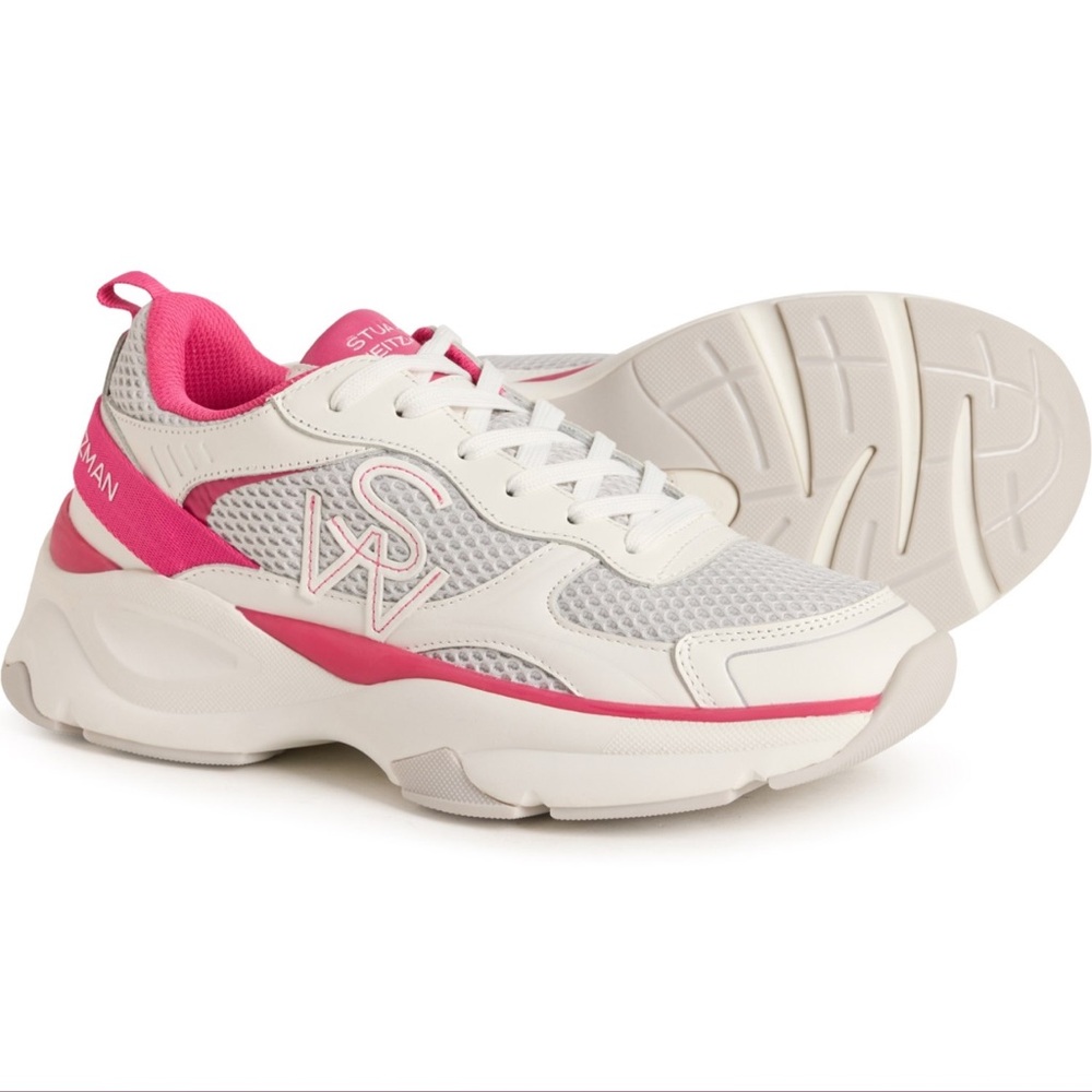 Stuart Weitzman White and Pink Sneakers